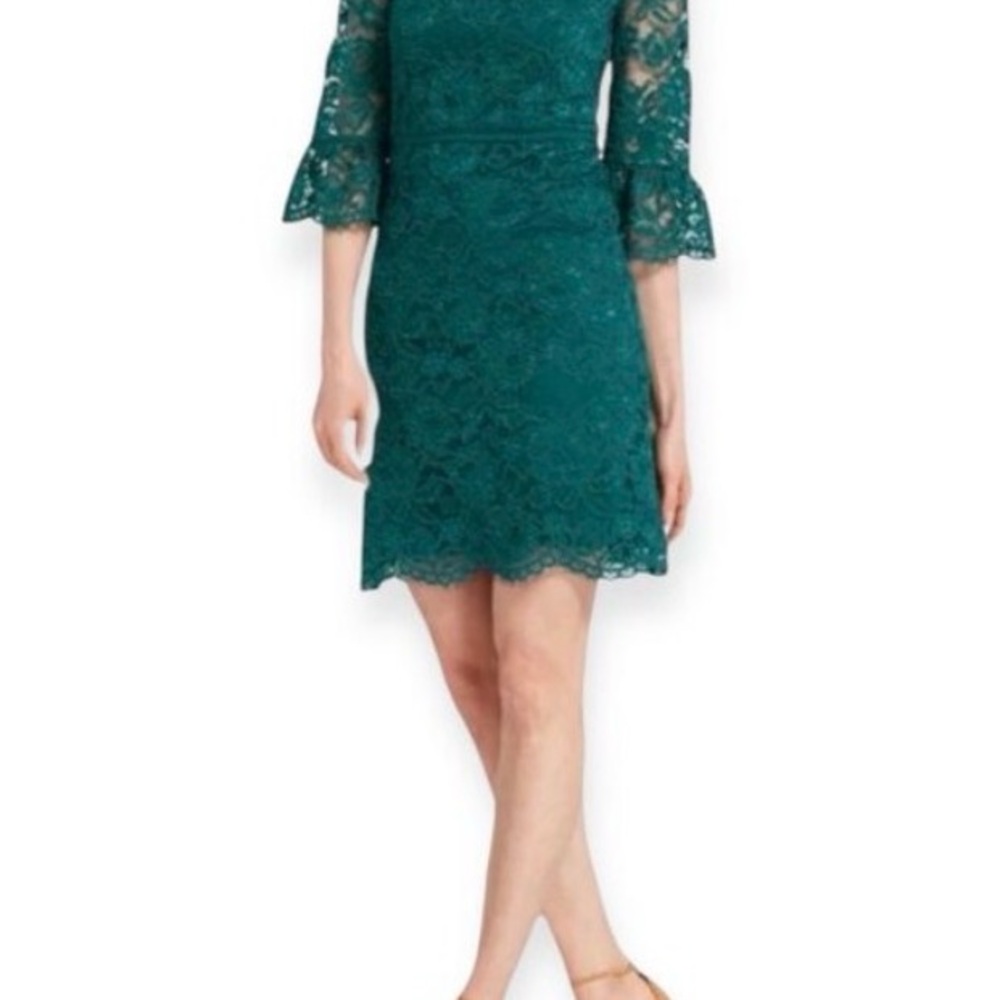 Draper James Lace Bell-Sleeve Dress in Deep Teal Lace